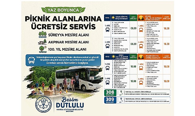 Mesire Alanlarına Ücretsiz Ulaşım Başlıyor